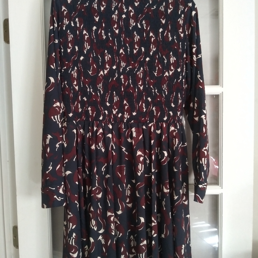 Kate Spade blue burgundy long sleeved crepe A-line